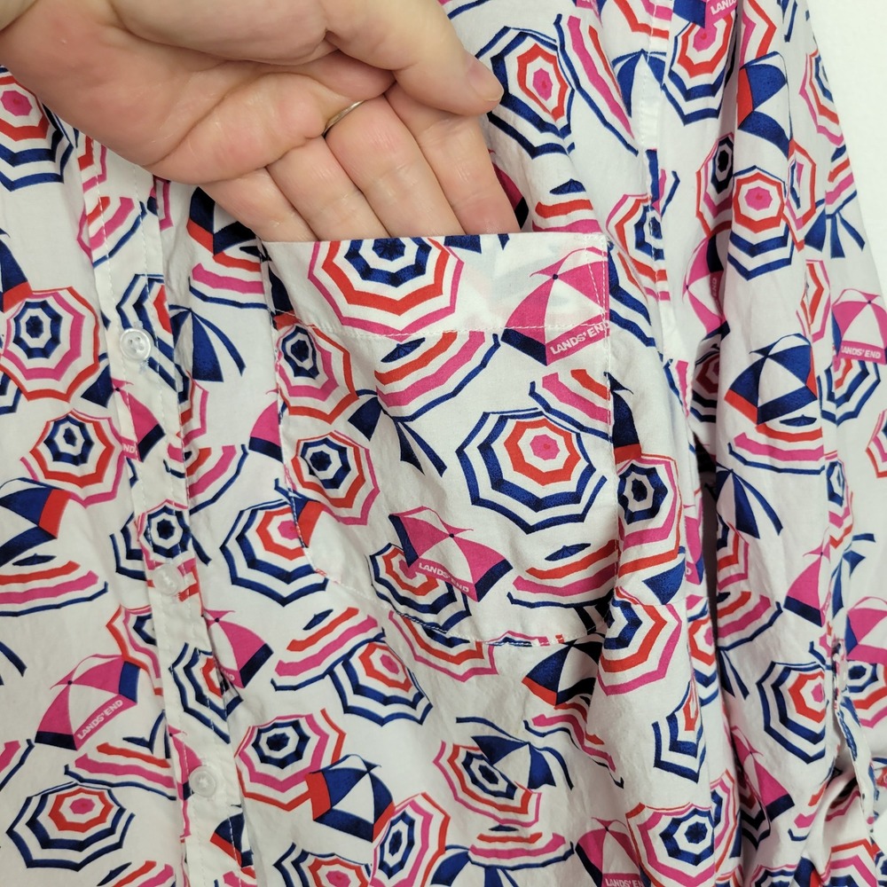 Lands' End Womens Blouse 2X Umbrella Print‎ Cotton Coastal Beach Preppy Cute - Picture 4 of 9
